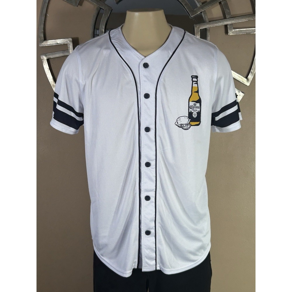 Corona Baseball Jersey - Men's White Button Up Short Sleeve - Size M Number 25‎